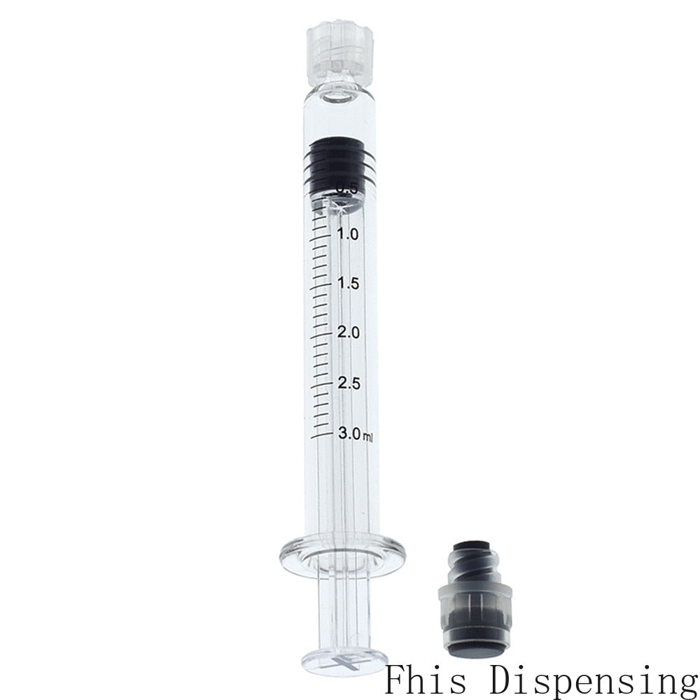 3ml/3cc Luer Lock Syringe with Measurement Mark Tip for CBD Oils, EJuices, Liquids, Chemical (Gray Piston)